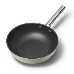 Smeg Wok Aluminium Antiadhésif 30 Cm Crème Mat