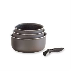 Set 3 Casseroles Anti-adhésives Effet Pierre Et Manche Amovible -Fine Kitchenware 20216 1 3 Set 3 casseroles anti adhesives Effet Pierre et manche amovible Mathon