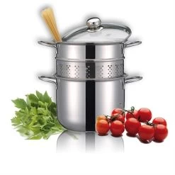 Cuiseur à Pâtes En Inox 18 10 Avec Couvercle En Verre 22 Cm 5 L -Fine Kitchenware 273066 1 1 Cuiseur a pates en inox 18 10 avec couvercle en verre 22 cm 5 L Inoxriv